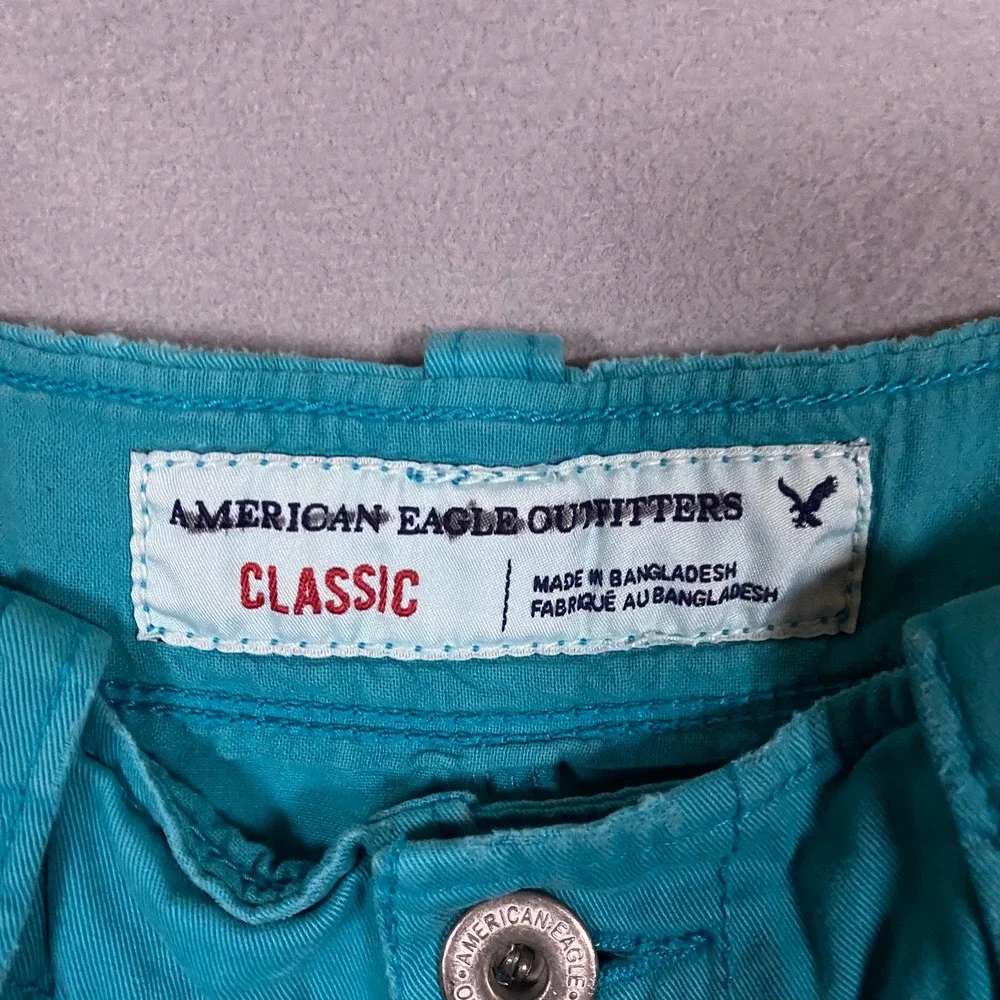 American Eagle Classic Cargo Shorts Mens 31 Teal Blue Cotton‎ Twill 3239-1046-05